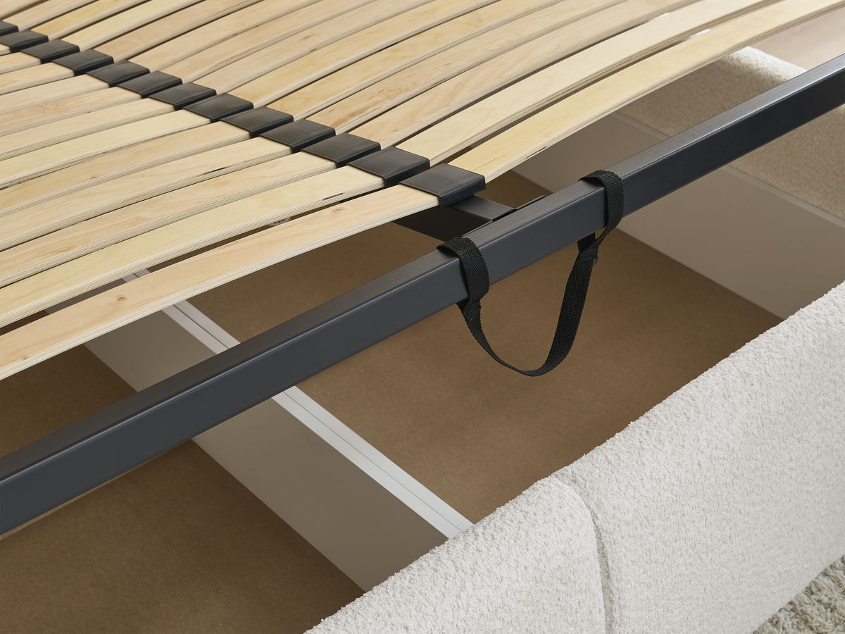 GARANCE opbergbed met hoofdbord met kusseneffect in badstof