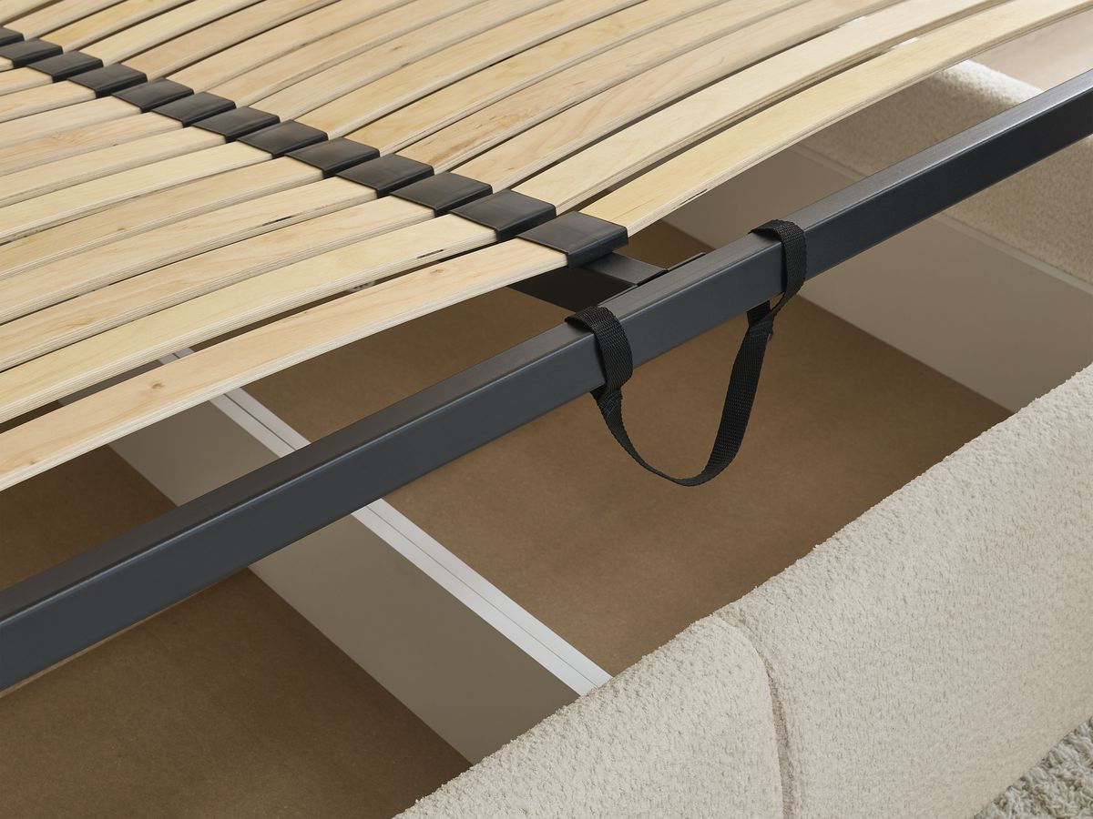 GARANCE opbergbed met hoofdbord met kusseneffect in badstof