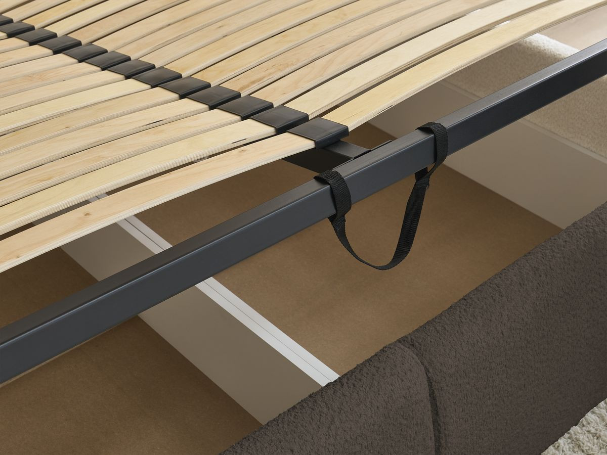 GARANCE opbergbed met hoofdbord met kusseneffect in badstof