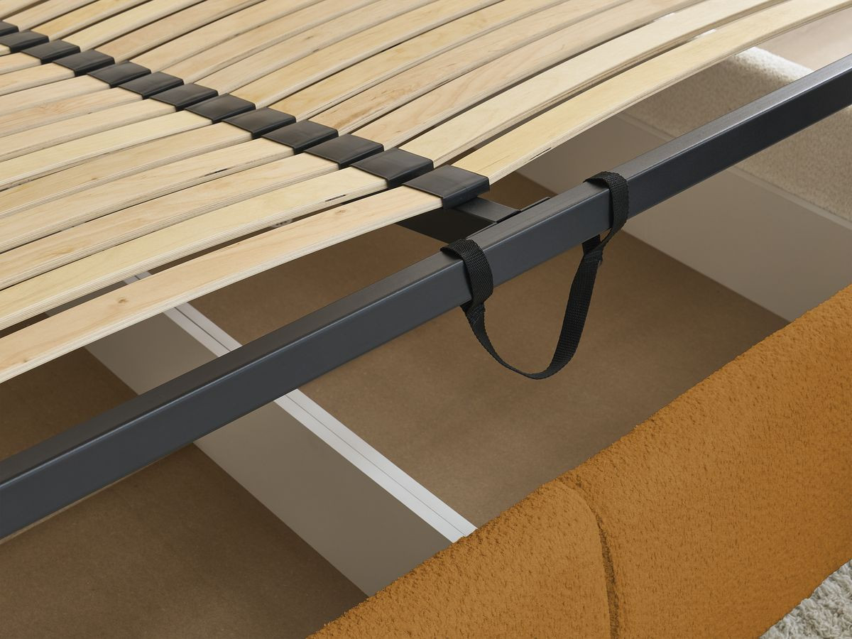 GARANCE opbergbed met hoofdbord met kusseneffect in badstof