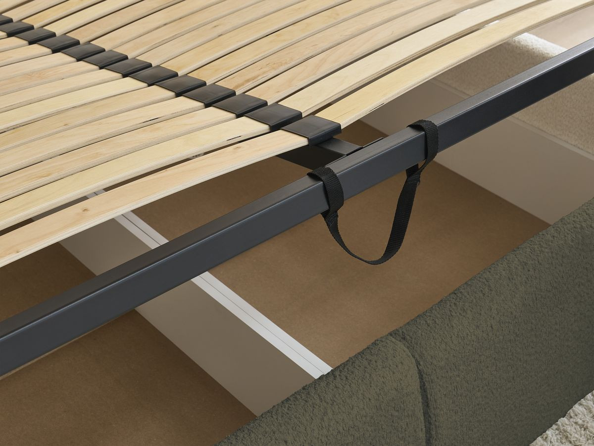 GARANCE opbergbed met hoofdbord met kusseneffect in badstof
