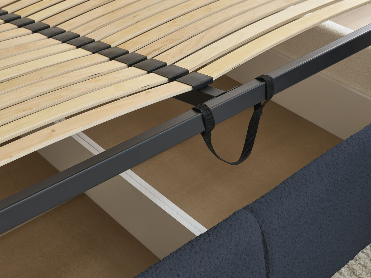 GARANCE opbergbed met hoofdbord met kusseneffect in badstof