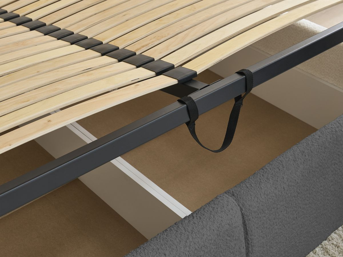 GARANCE opbergbed met hoofdbord met kusseneffect in badstof
