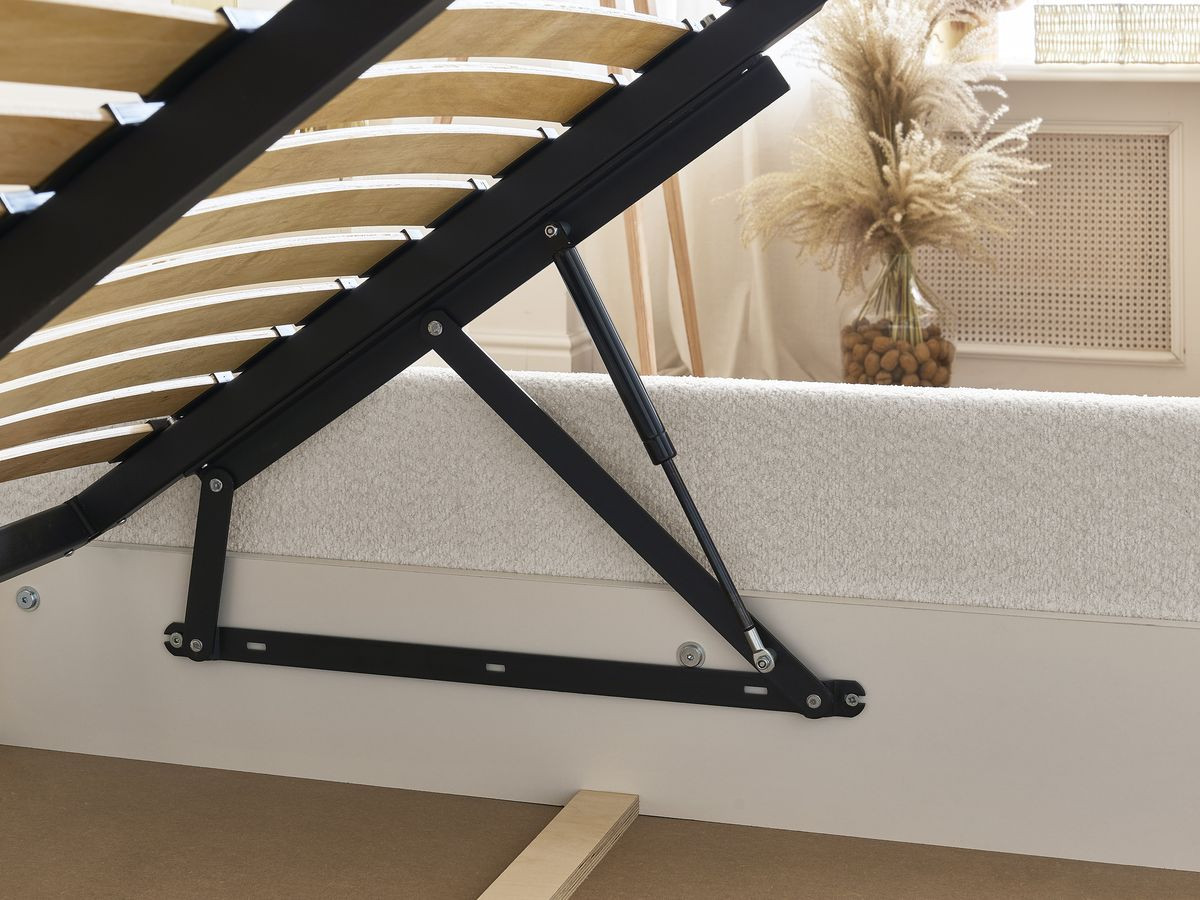 GARANCE opbergbed met hoofdbord met kusseneffect in badstof