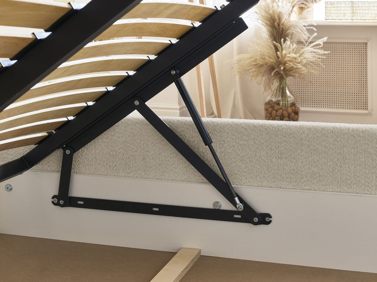 GARANCE opbergbed met hoofdbord met kusseneffect in badstof