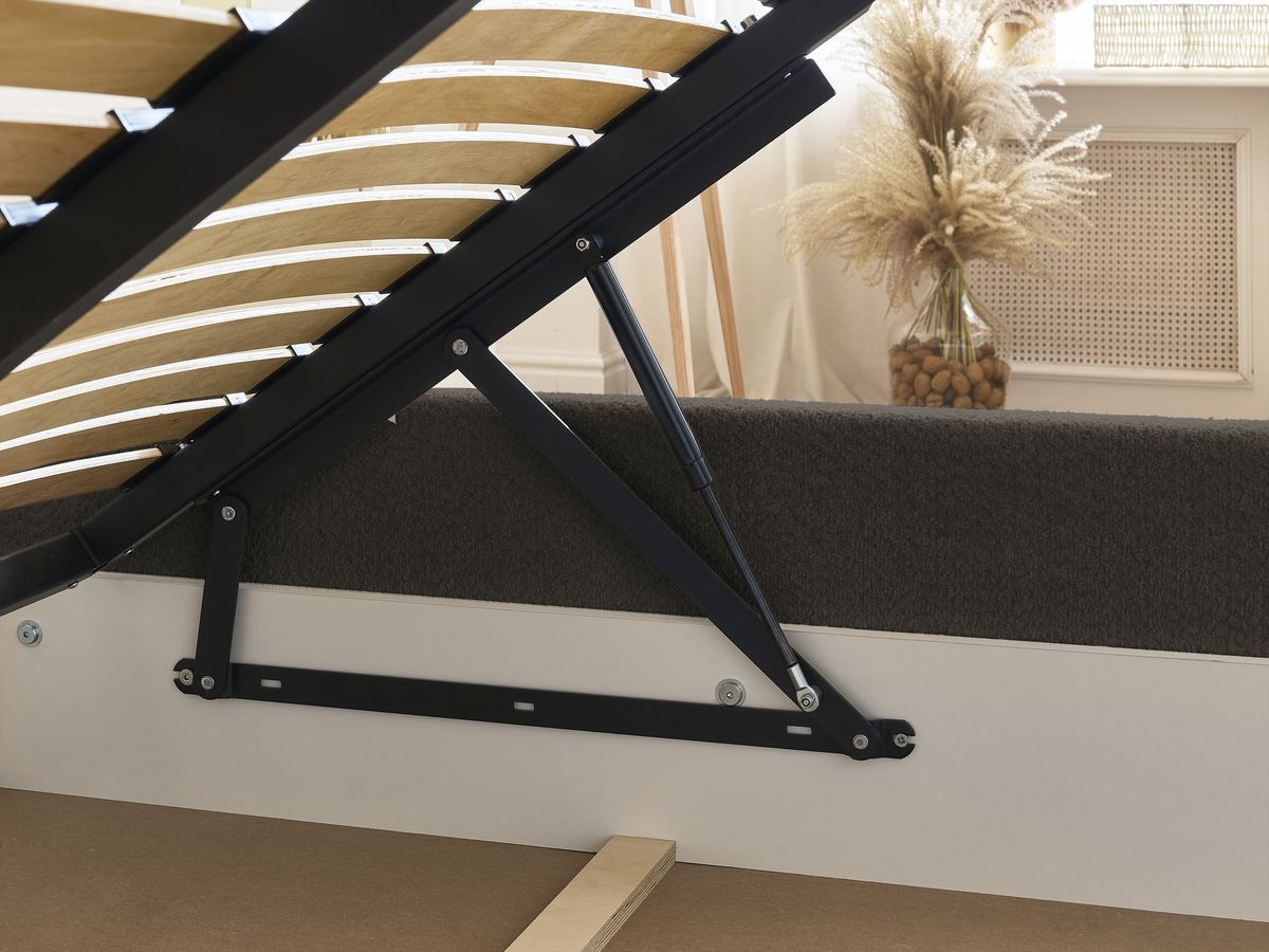 GARANCE opbergbed met hoofdbord met kusseneffect in badstof