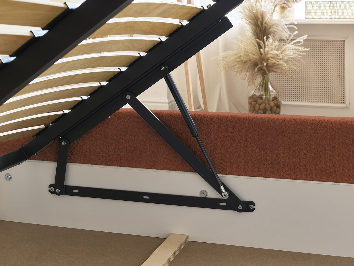 GARANCE opbergbed met hoofdbord met kusseneffect in badstof