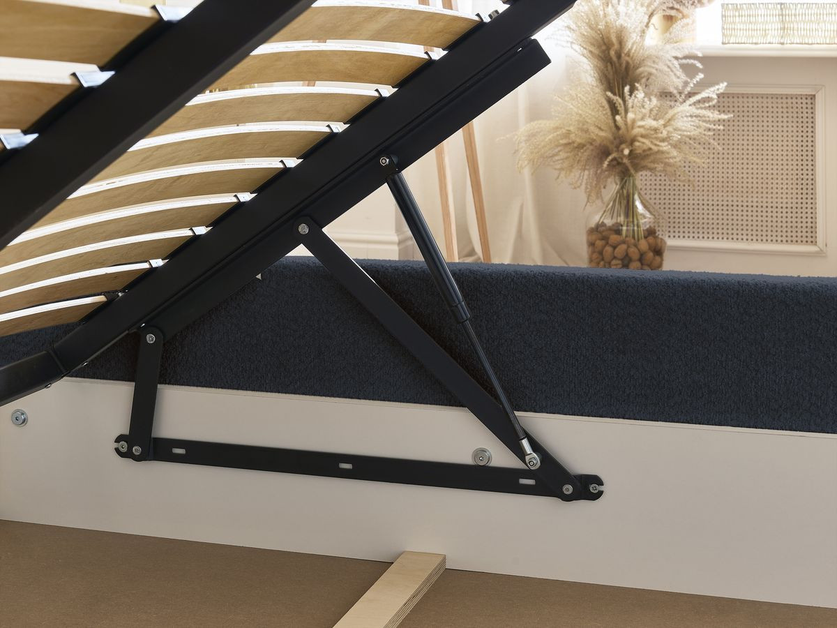GARANCE opbergbed met hoofdbord met kusseneffect in badstof