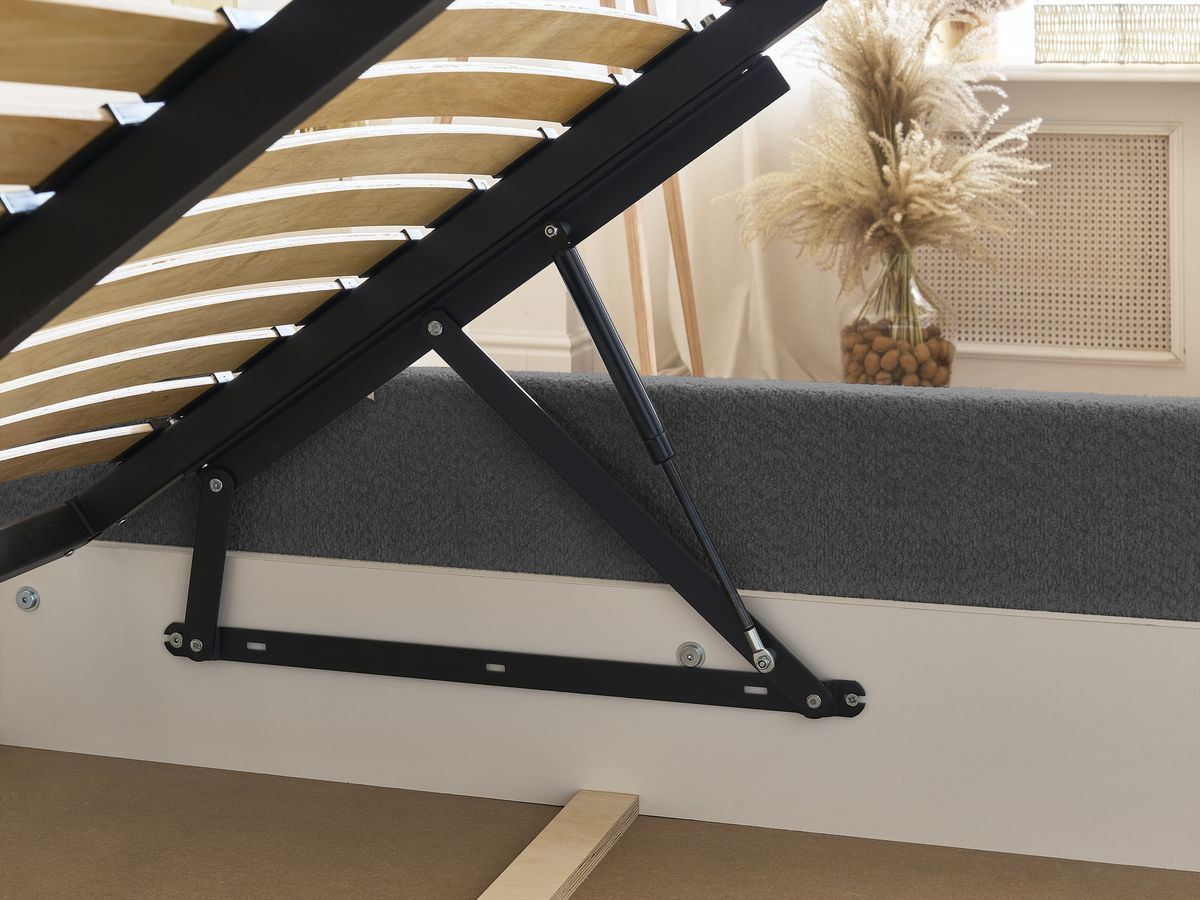 GARANCE opbergbed met hoofdbord met kusseneffect in badstof