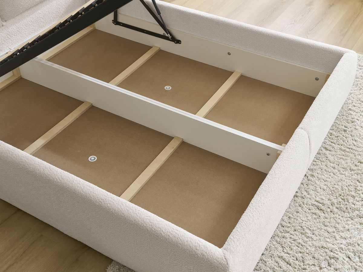 GARANCE opbergbed met hoofdbord met kusseneffect in badstof