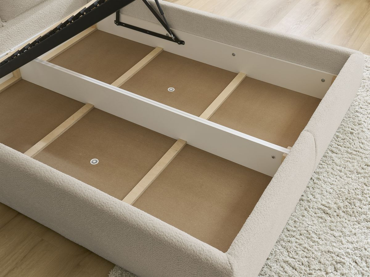 GARANCE opbergbed met hoofdbord met kusseneffect in badstof