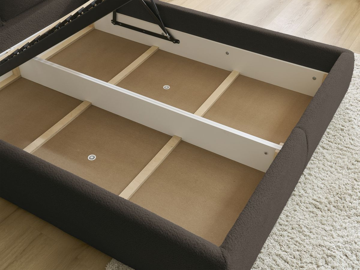 GARANCE opbergbed met hoofdbord met kusseneffect in badstof