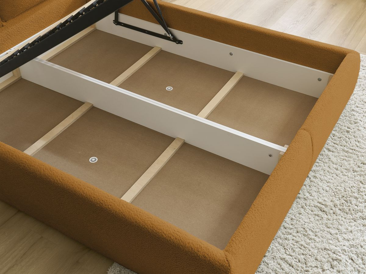 GARANCE opbergbed met hoofdbord met kusseneffect in badstof