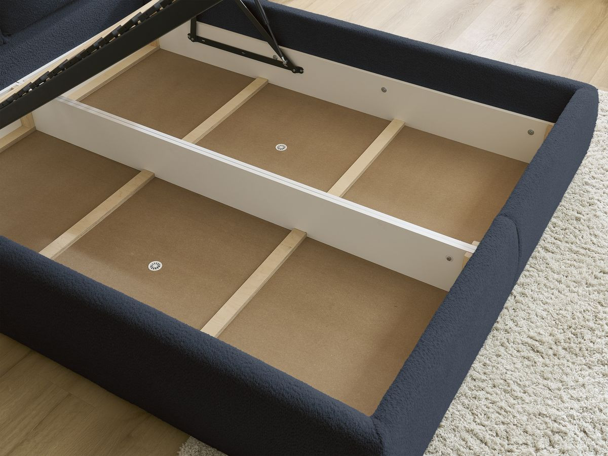 GARANCE opbergbed met hoofdbord met kusseneffect in badstof
