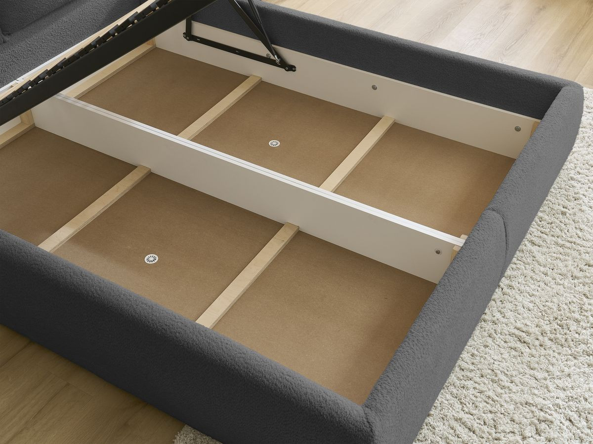 GARANCE opbergbed met hoofdbord met kusseneffect in badstof