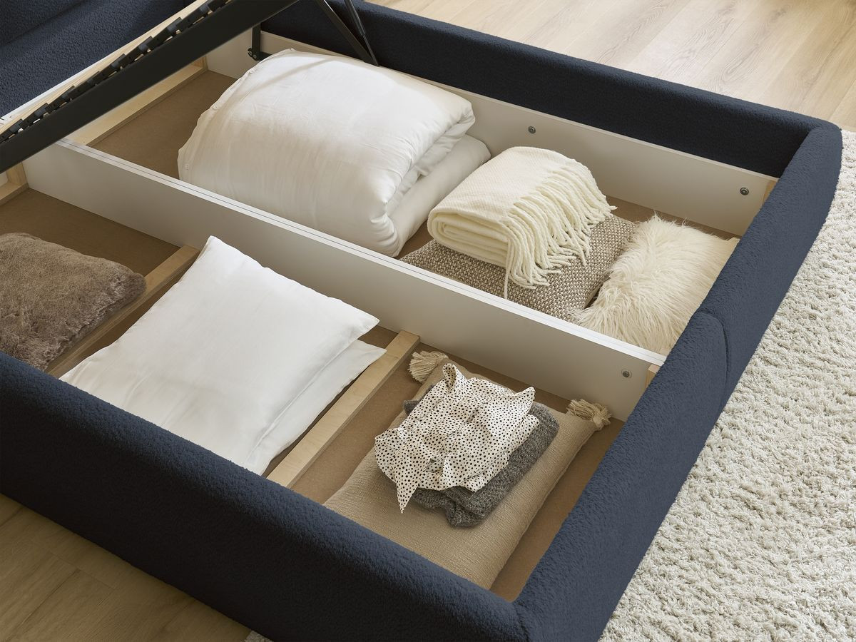 GARANCE opbergbed met hoofdbord met kusseneffect in badstof