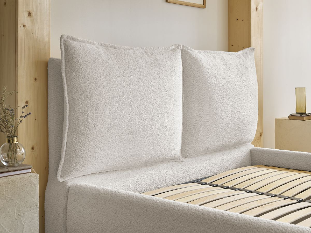 GARANCE opbergbed met hoofdbord met kusseneffect in badstof