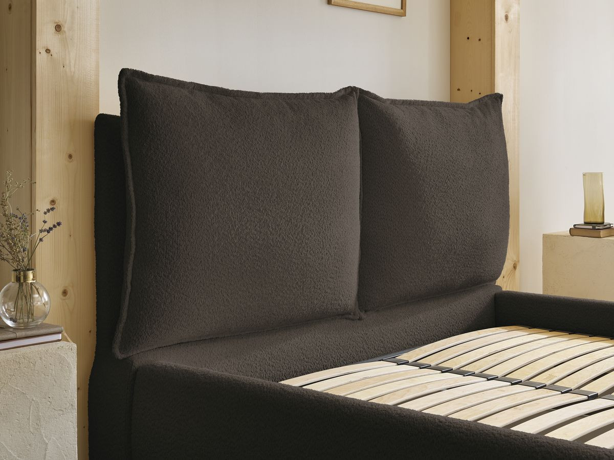 GARANCE opbergbed met hoofdbord met kusseneffect in badstof