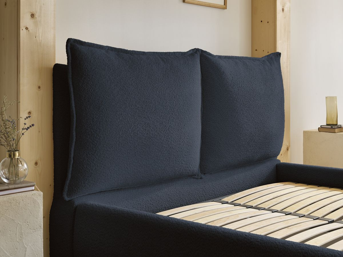 GARANCE opbergbed met hoofdbord met kusseneffect in badstof
