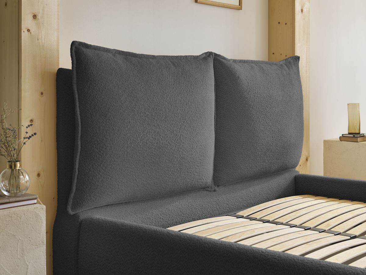 GARANCE opbergbed met hoofdbord met kusseneffect in badstof