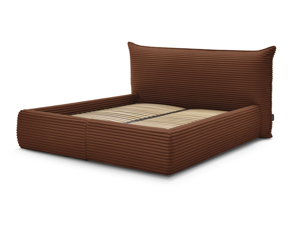 Lit coffre JADE avec tête de lit effet oreiller gros côtelé doux orange — vue 4