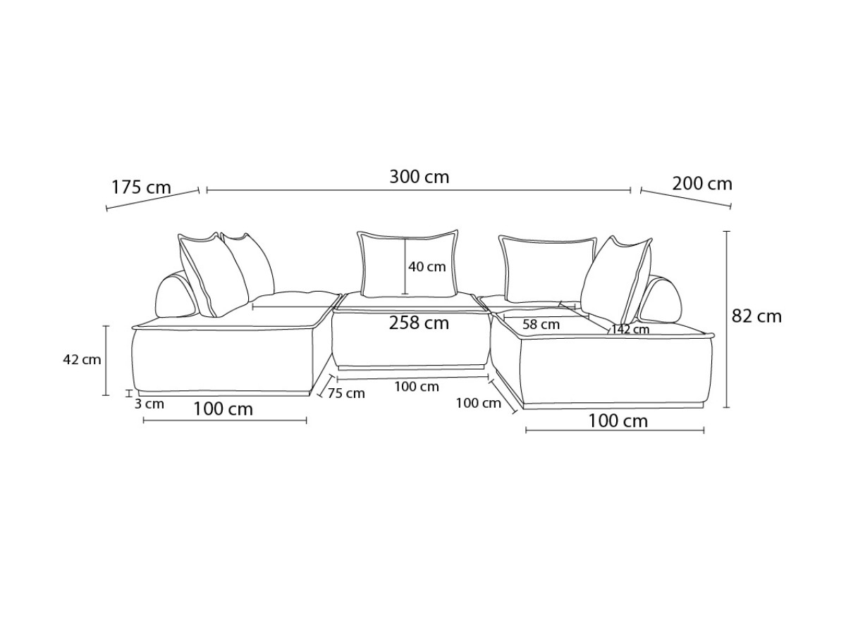 Canapé d'angle fixe EVEREST tissu chiné - Orange - Angle droit - 10 coussins