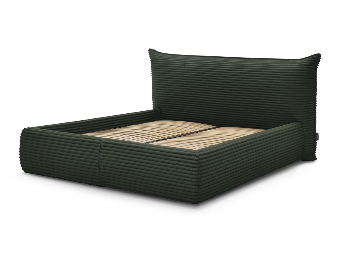Lit coffre JADE avec tête de lit effet oreiller gros côtelé doux vert — vue 4