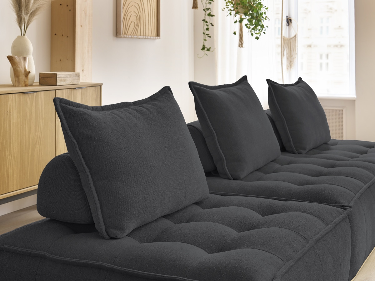 Canapé d'angle fixe EVEREST tissu chiné - Orange - Angle droit - 10 coussins