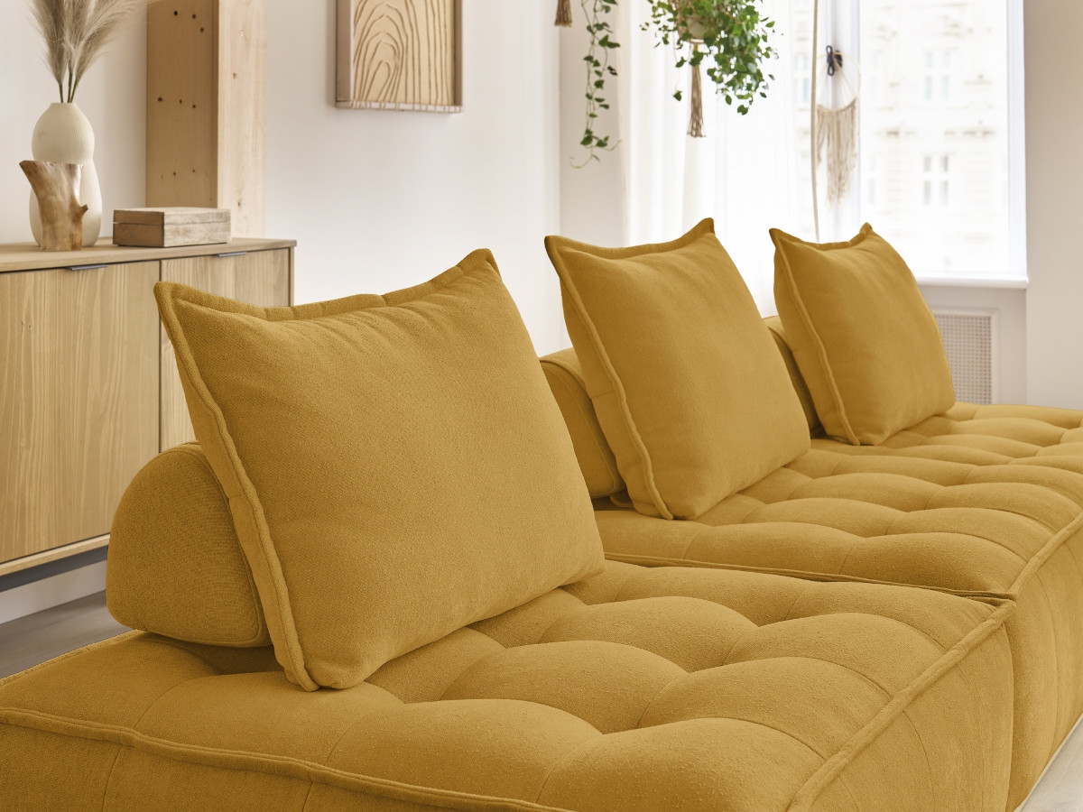 Canapé d'angle fixe EVEREST tissu chiné - Orange - Angle droit - 10 coussins