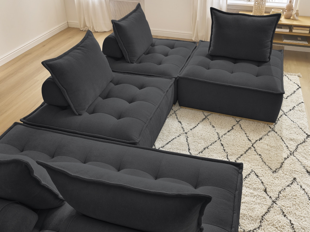 Canapé d'angle fixe EVEREST tissu chiné - Orange - Angle droit - 10 coussins