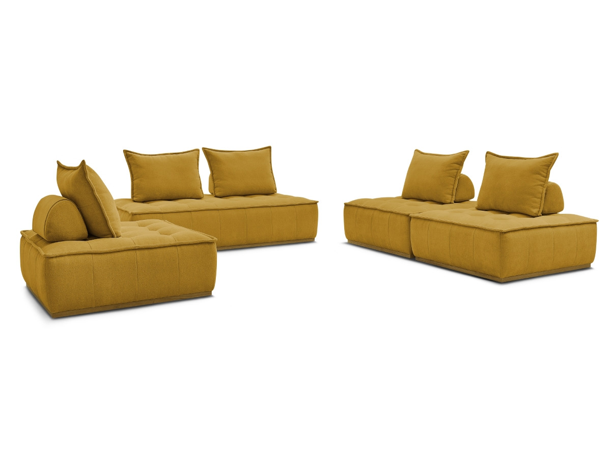 Canapé d'angle fixe EVEREST tissu chiné - Orange - Angle droit - 10 coussins