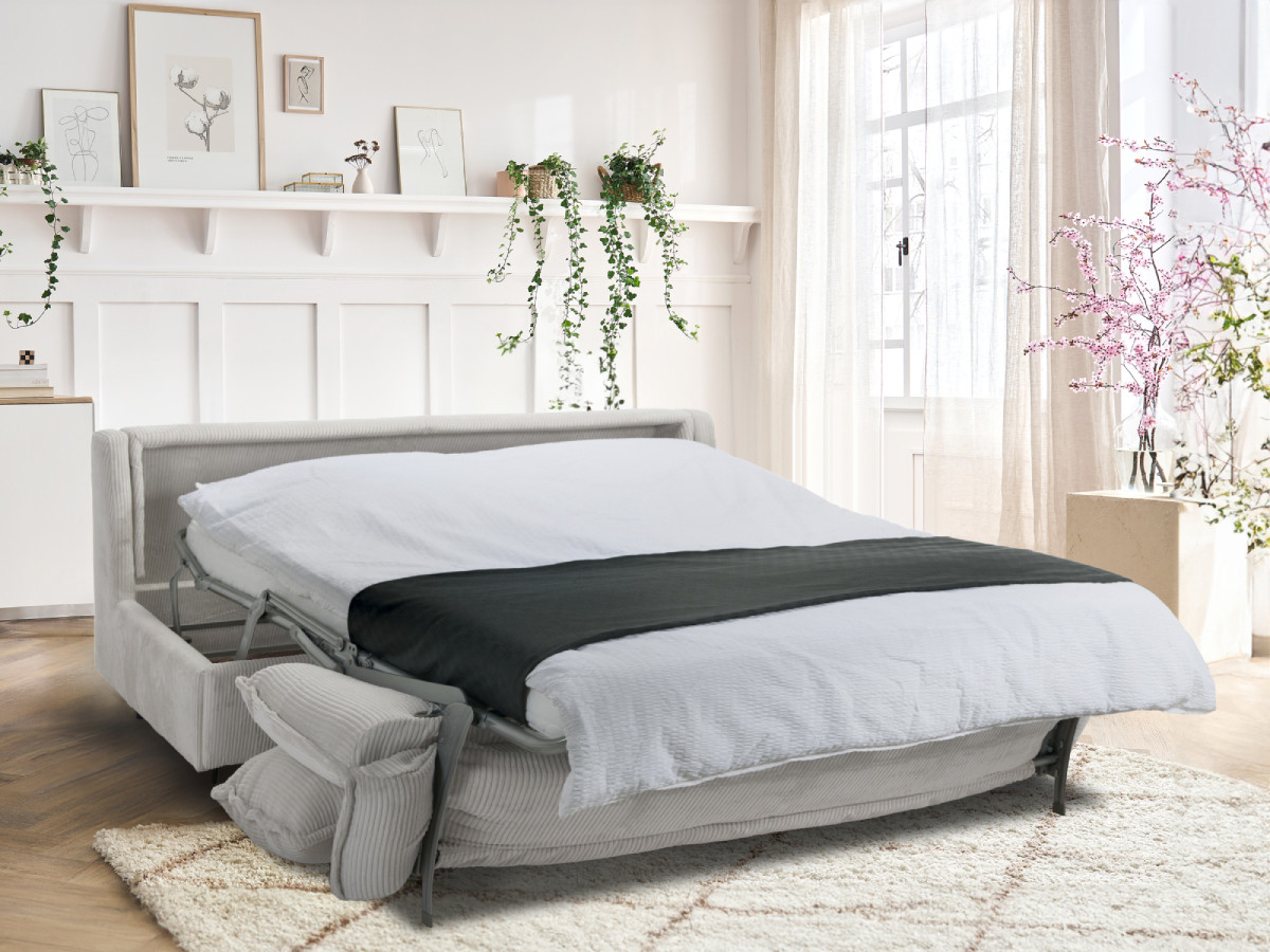 Canapé droit convertible ISADORA velours côtelé beige — vue 4