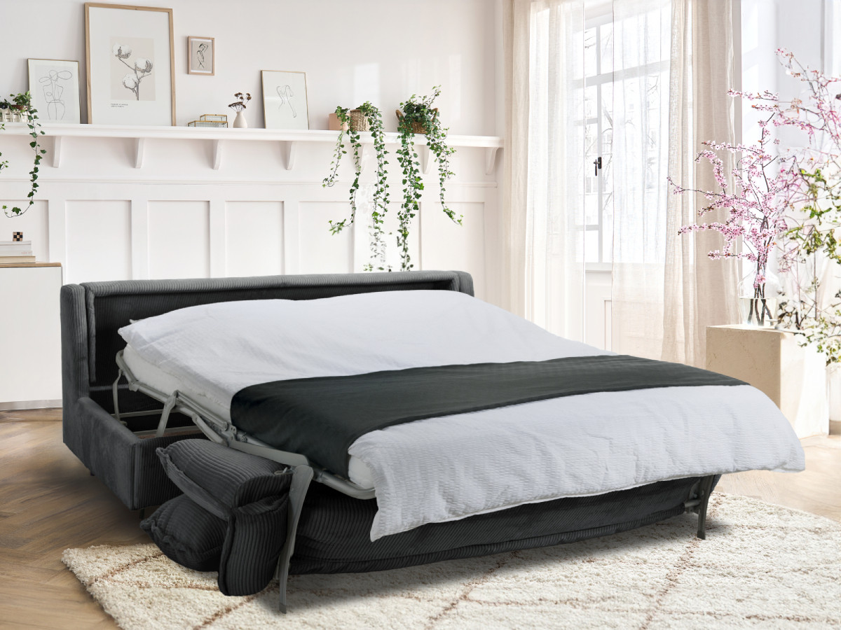 Rozkładana sofa prosta z systemem szybkiego rozkładania ISADORA sztruks