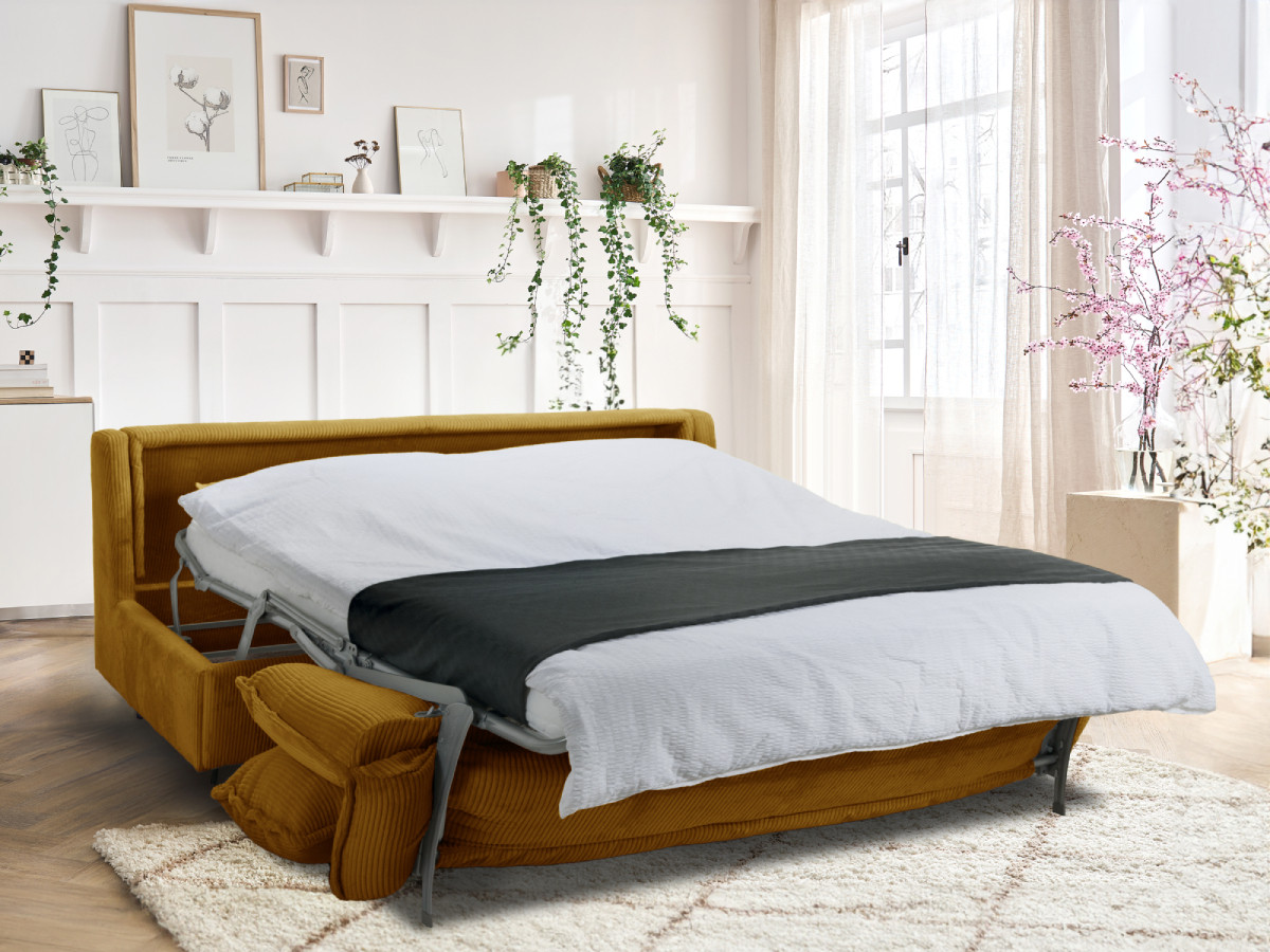 Canapé droit convertible ISADORA velours côtelé jaune — vue 4