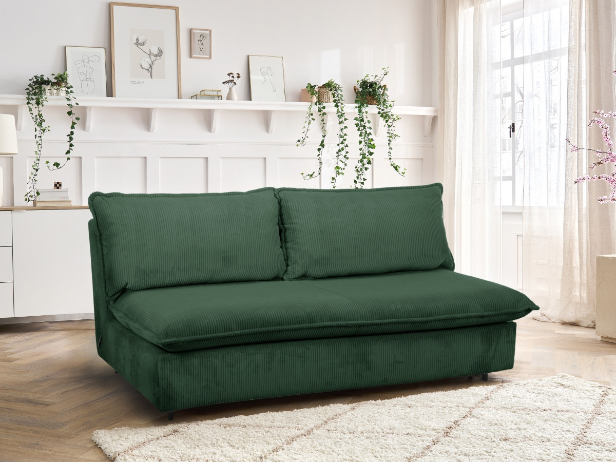 Canapé droit convertible ISADORA velours côtelé vert
