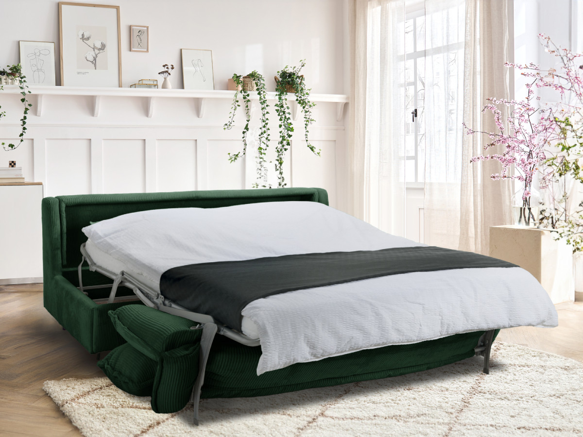 Canapé droit convertible ISADORA velours côtelé vert — vue 4
