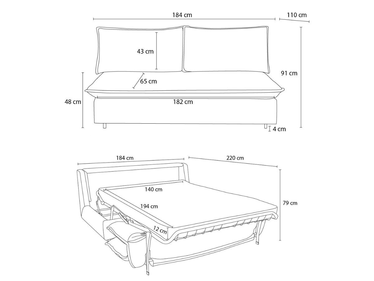 Rozkładana sofa prosta z systemem szybkiego rozkładania ISADORA tkanina melanżowa