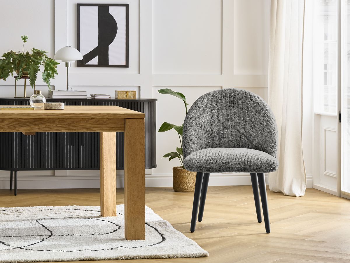 Chaise LALIE tissu chiné et pieds scandinaves noirs