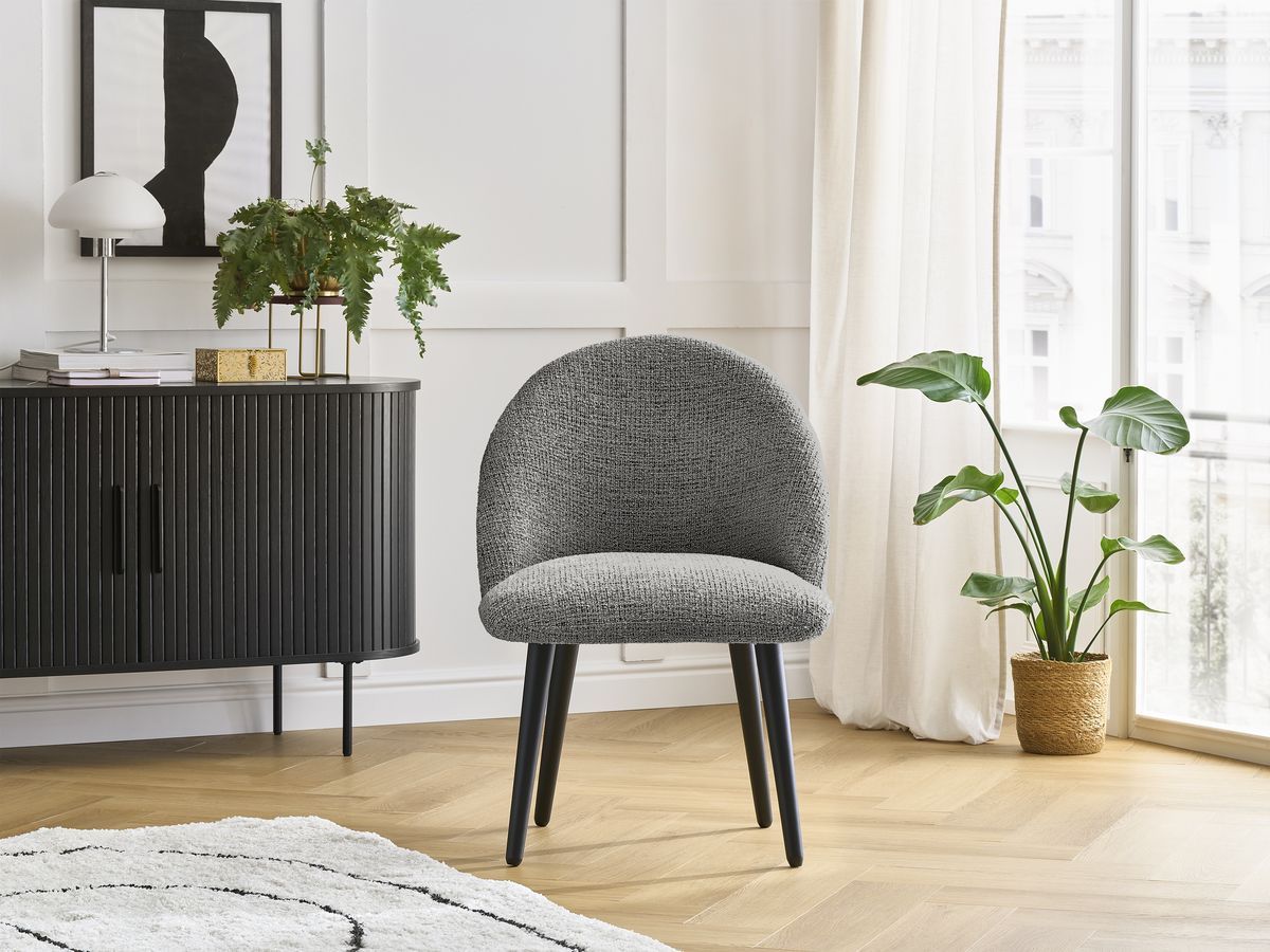 Chaise LALIE tissu chiné et pieds scandinaves noirs
