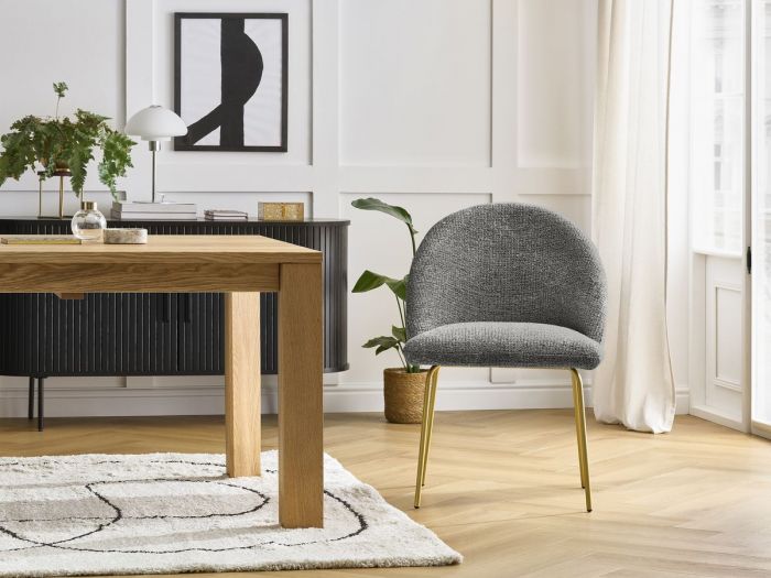 Chaise LALIE tissu chiné et pieds métal or