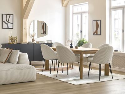 Chaise LALIE tissu velours côtelé et pieds métal noir