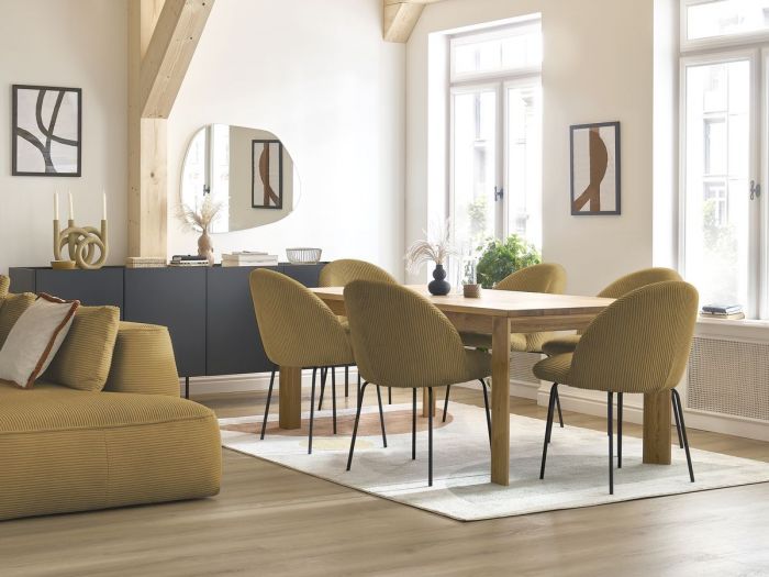 Chaise LALIE tissu velours côtelé et pieds métal noir