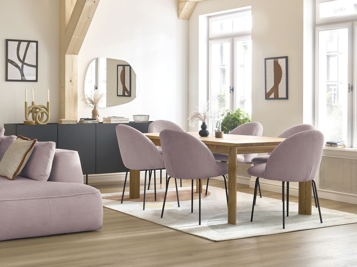 Set LALIE-stoelen in corduroystof en zwarte metalen poten
