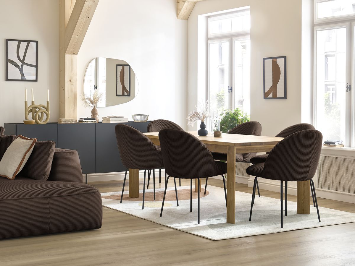 Set LALIE-stoelen in corduroystof en zwarte metalen poten