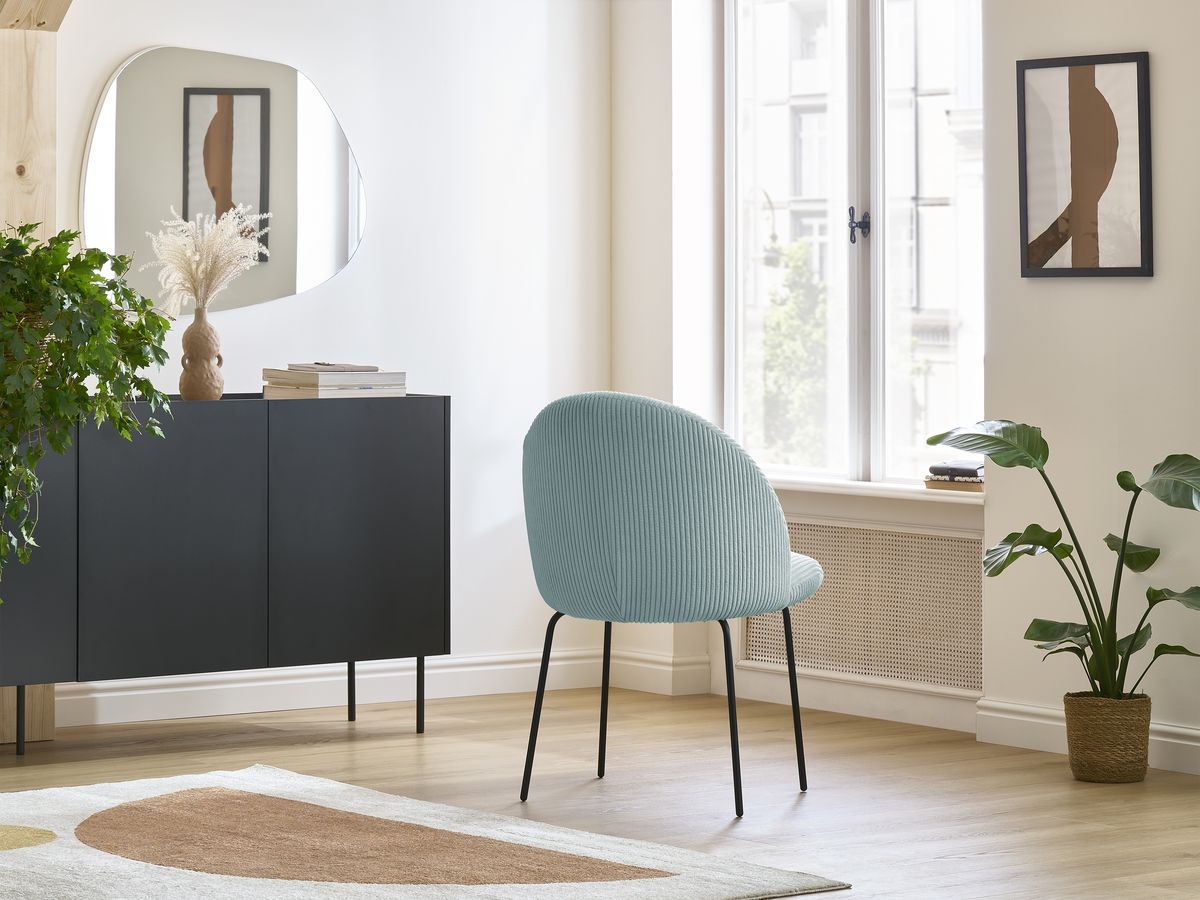 Set LALIE-stoelen in corduroystof en zwarte metalen poten