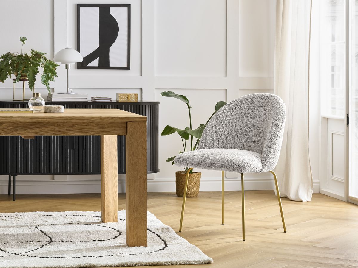 Set LALIE-stoelen in gevlekte stof en gouden metalen poten