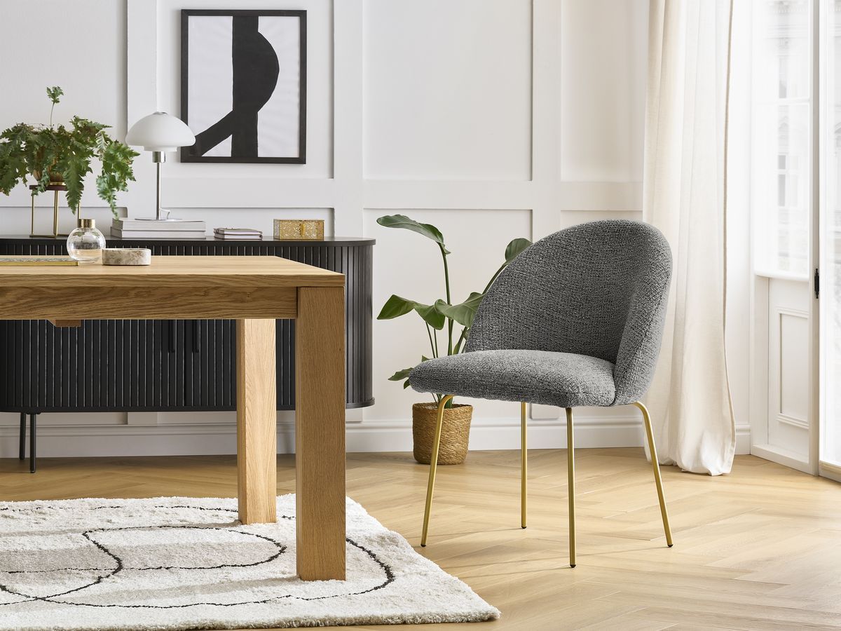 Set LALIE-stoelen in gevlekte stof en gouden metalen poten