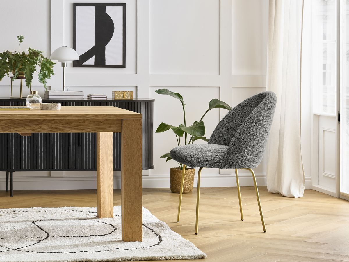 Set LALIE-stoelen in gevlekte stof en gouden metalen poten