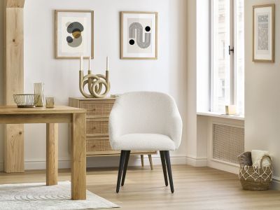 Chaise SOPHIE tissu bouclette et pieds scandinaves noirs