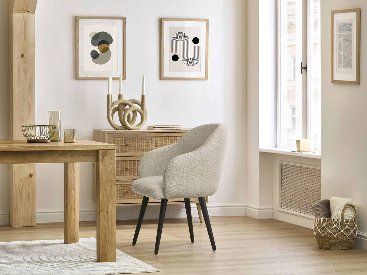 Chaise SOPHIE bouclette et pieds scandinaves noirs beige — vue 5